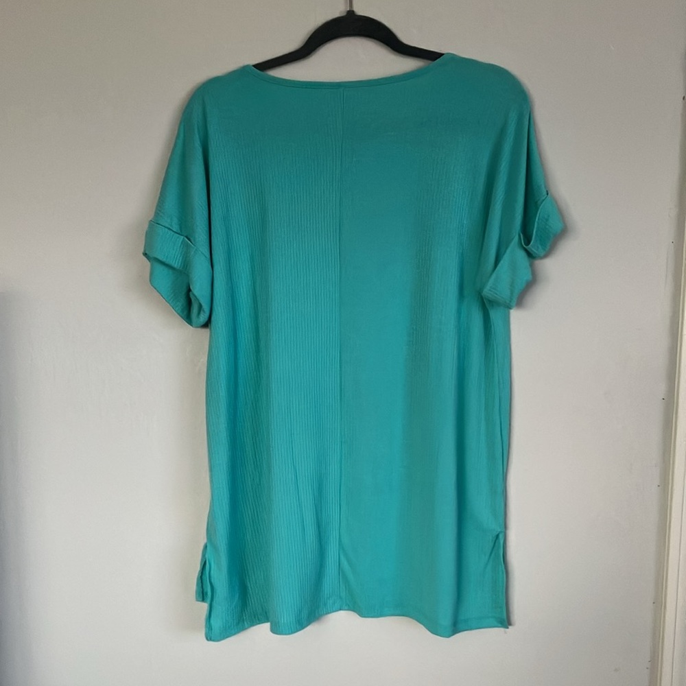 Turquoise Rib Cuff Sleeve Tee - Picture 4 of 4